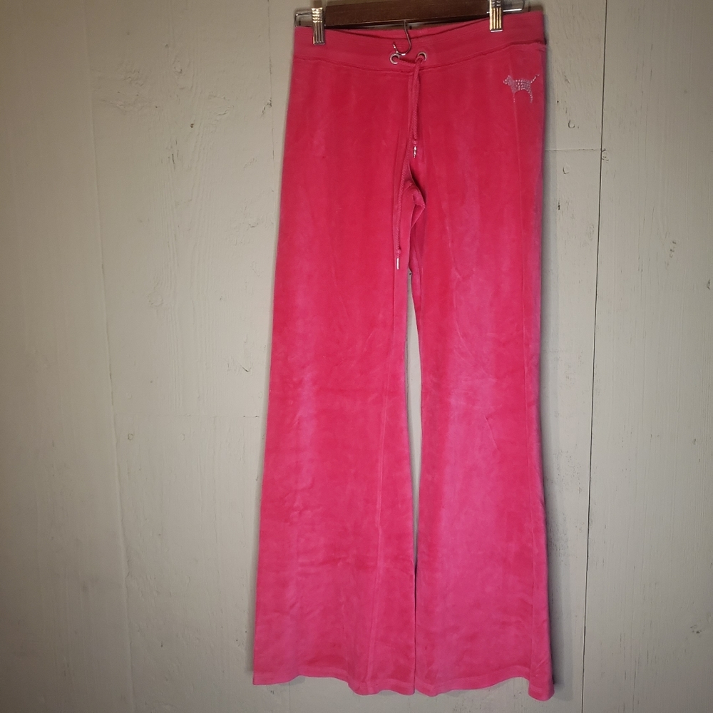 Victoria Secret Pink Wide Leg Joggers Dog Logo Spell Out Bling Size Small